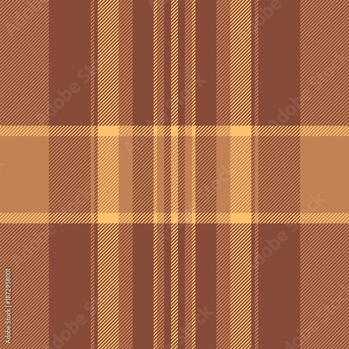 Stitched textile vector check, irish texture pattern seamless. Manufacturing plaid fabric background tartan in orange and red colors.