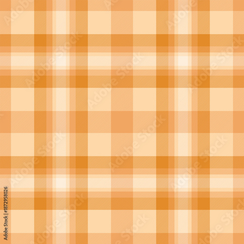 Flowing textile plaid pattern, halftone fabric texture tartan. Quiet vector check seamless background in orange and sandy brown colors.