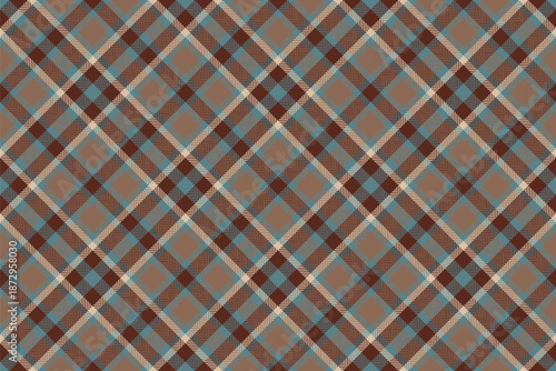 Doodle check fabric plaid, grungy seamless pattern background. Male textile vector tartan texture in cyan and red colors.