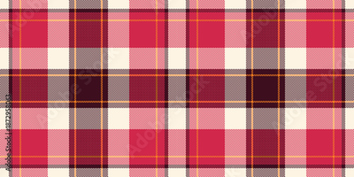 Fibrous seamless tartan fabric, colorful plaid texture pattern. Underwear textile vector check background in red and old lace colors.