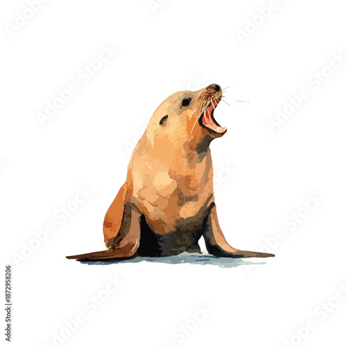 Expressive Sea Lion Roaring Illustration.