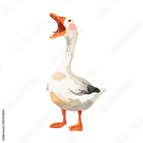 Funny Honking Goose Watercolor Illustration.