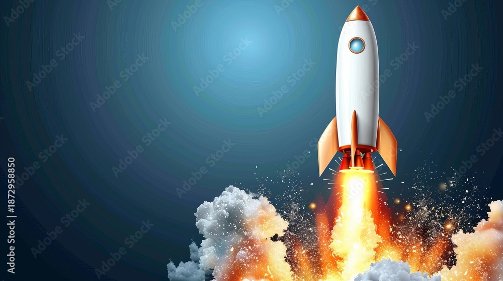Naklejka premium Symbolic rocket launch representing business growth and success in the startup ecosystem
