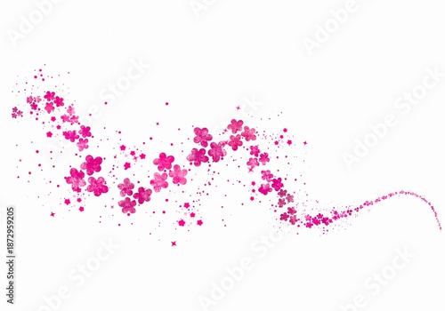 Romantic Pink Flower Glow Particle Swirl Effect on White Background