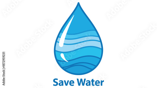 Blue water droplet with save water text
