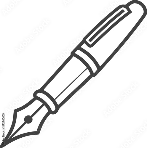 Elegant fountain pen line art illustration depicting classic writing instrument for luxury stationery professional communication and calligraphy concepts
