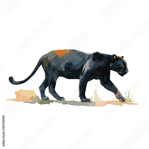 Majestic Black Panther Vector Illustration Wild Animal.