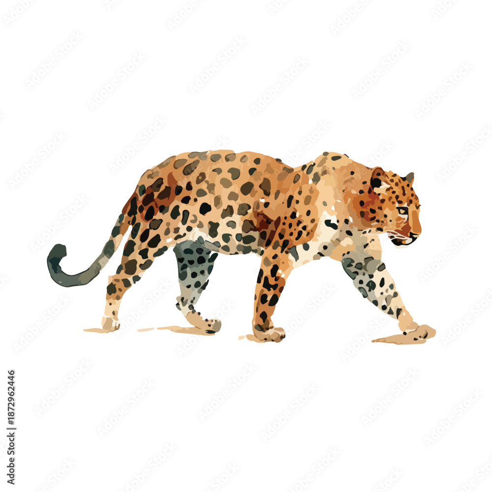 Naklejka premium Majestic Leopard Walking Watercolor Illustration.