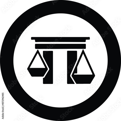 Silhouette classic justice scales balance symbol inside a bold circle illustration vector