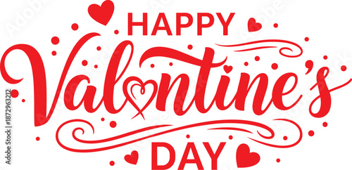 Bold Valentine’s Day Greeting with Red Hearts, Elegant Script Typography, Romantic Celebration Design, Love-Themed Message, Festive Graphic for February 14