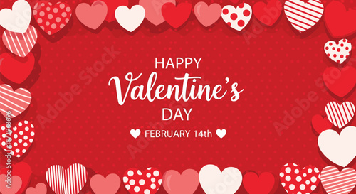 Romantic Valentine's Day Greeting Card with Hearts, Red Background, Festive Design, February 14 Celebration, Love Message, Holiday Cheer, Affection