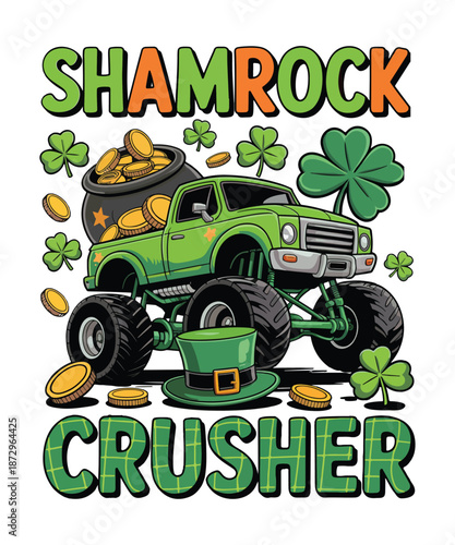 Shamrock Crusher Monster Truck St Patrick’s Day Design