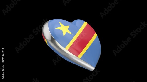Spinning heart with flag of the Democratic Republic of the Congo on black background