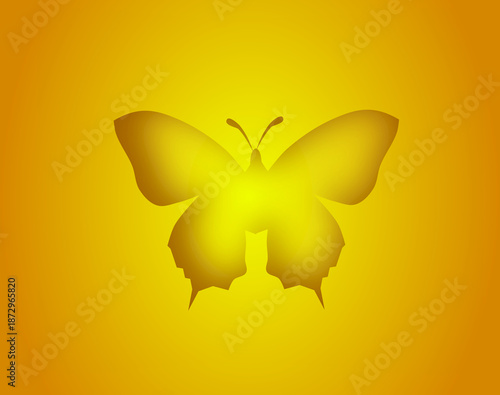 One big butterfly paper illustration on yellow background