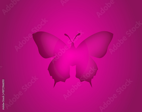 One big butterfly paper illustration on pink background