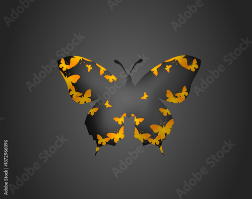 Butterfly on black decorated with yellow small butterflies