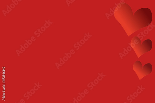 A red romantic background featuring layered heart shapes on the side, ideal for Valentine’s Day cards, banners, and love-themed designs.