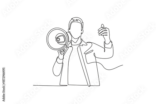 Marketing Call concept. Single line draw design. Vector graphic illustration