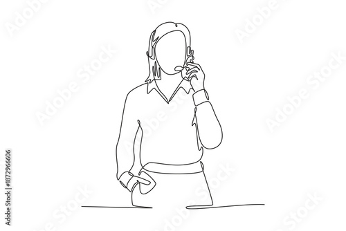 Technical support call center. Marketing Call concept. Single line draw design. Vector graphic illustration