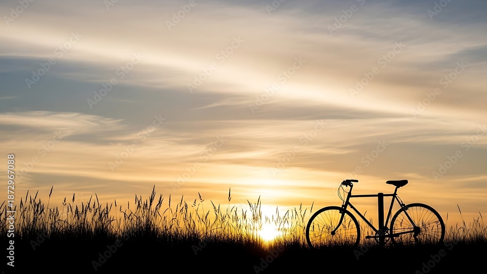 Fototapeta premium Bicycle Silhouette at Sunset Golden Hour