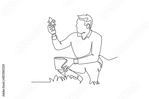 Farmer activity concept. Single line draw design. Vector graphic illustration