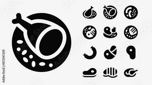 Meat dishes and barbecue icons set