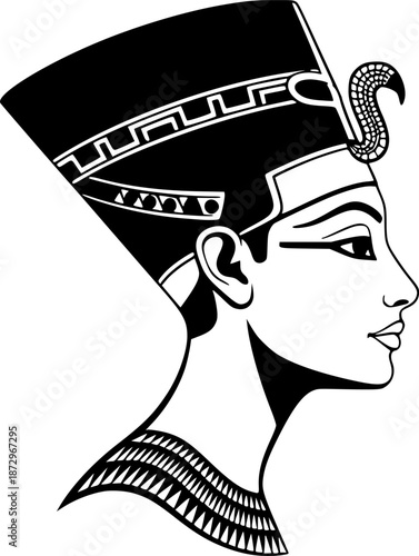 Queen Cleopatra VII Profile Elegant Line Art Vector
