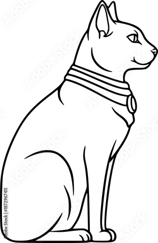 Sacred Cat Bastet Seated Profile Minimalist Line Art Vector
