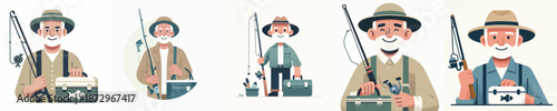 Vector Illustration of a Elderly Man Holding Fishing Equipment