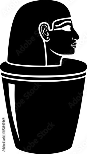 Canopic Jar Stylized Human Head Lid Flat Vector Icon
