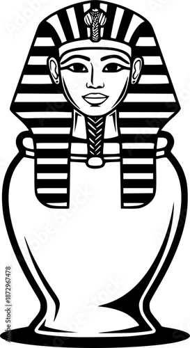 Canopic Jar Stylized Human Head Lid Flat Vector Icon
