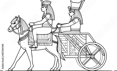 Egyptian Chariot Dynamic Motion Simple Line Art Vector
