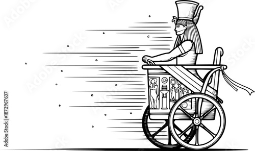 Egyptian Chariot Dynamic Motion Simple Line Art Vector
