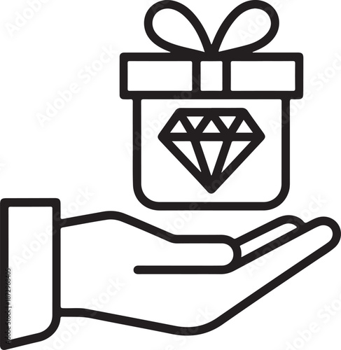 Hand holding gift box icon giving a present for celebration birthday holiday surprise generosity appreciation simple