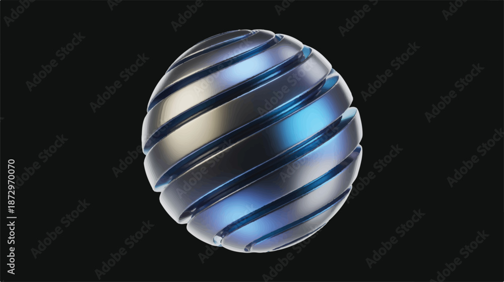 Obraz premium Shiny metallic sphere with curved blue lines on surface