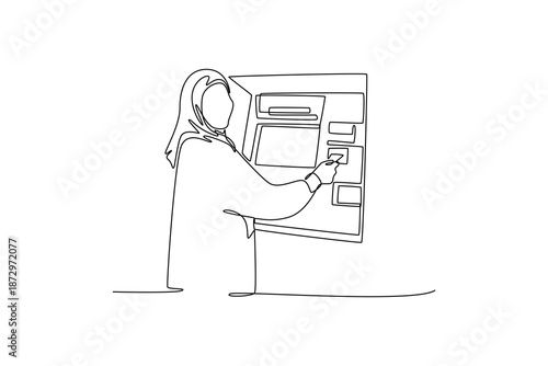 woman uses an ATM. Banking Activity concept. Single line draw design. Vector graphic illustration