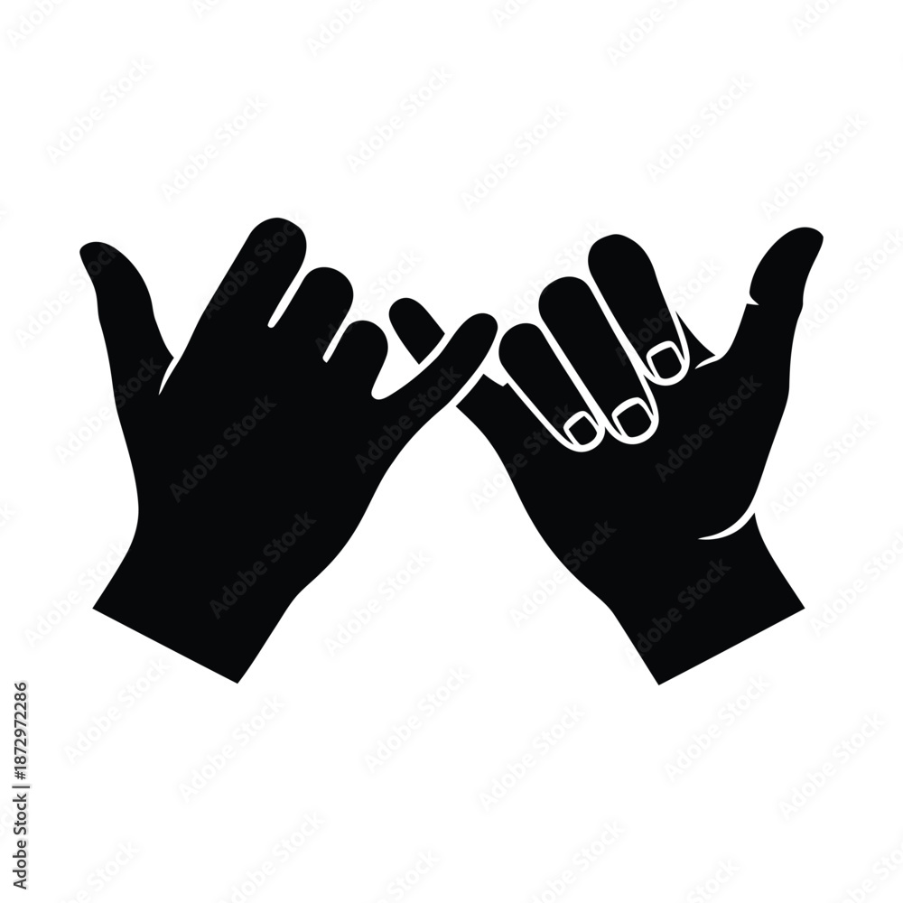 Obraz premium Black silhouette of two hands making a pinky promise gesture vector graphic