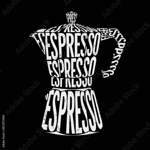 Espresso Moka Pot Typography Art Black and White Design.