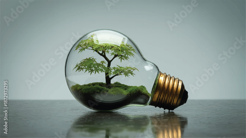 Tree inside a light bulb on a table