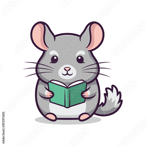 Chinchilla Reading a Book Vector Illustration