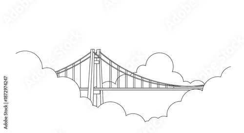 Golden Gate Bridge outline drawing in clouds.