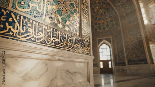 Intricate architectural details of a grand interior with sunlight