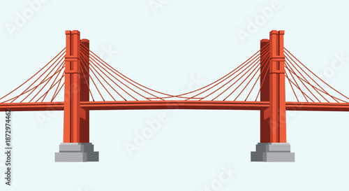 Illustration of a Red Suspension Bridge with Cables and Towers.