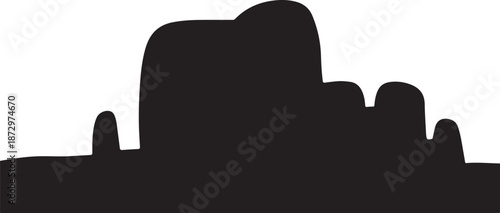 Black silhouette of a rocky landscape against white background