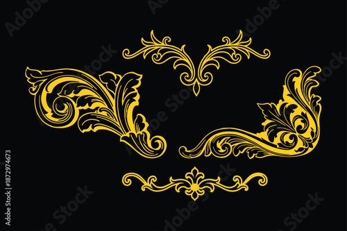 Highly Detailed Golden Acanthus Scrollwork Baroque Decorative Element