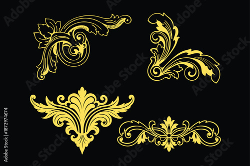 Highly Detailed Golden Acanthus Scrollwork Baroque Decorative Element