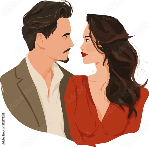 Create a realistic sexy man and woman in a valentine's day sexual relationship, depicted in vector art style with a white background..