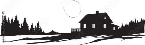 Serene Silhouette of a House in a Snowy Landscape Scene