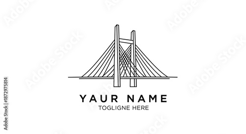 Minimalist line art logo of a modern cable-stayed bridge.