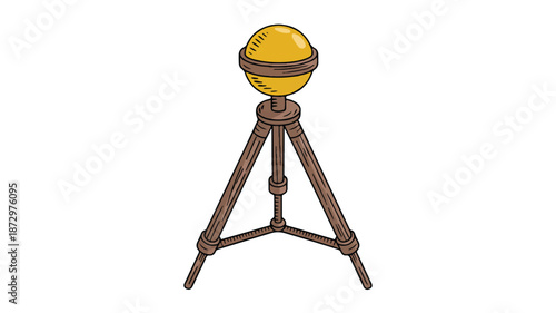 Vintage style illustration of a golden globe on a brown tripod stand